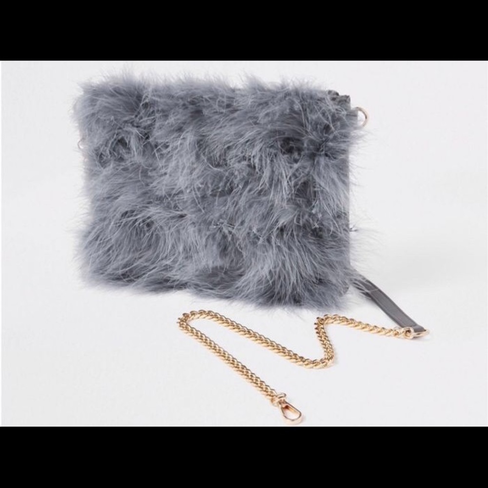 NWT River Island gray feather clutch